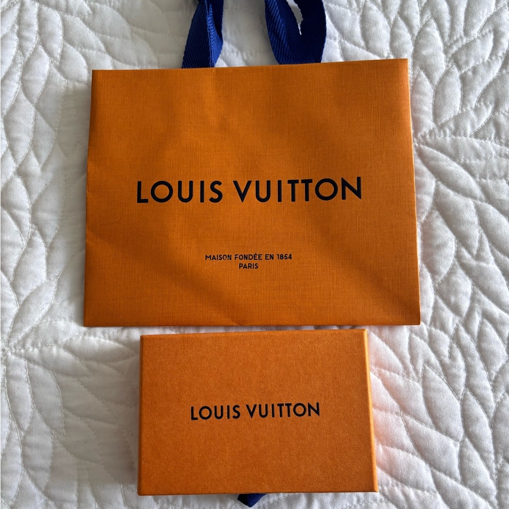 Louis Vuitton Orange Bag and Box with Blue Handles